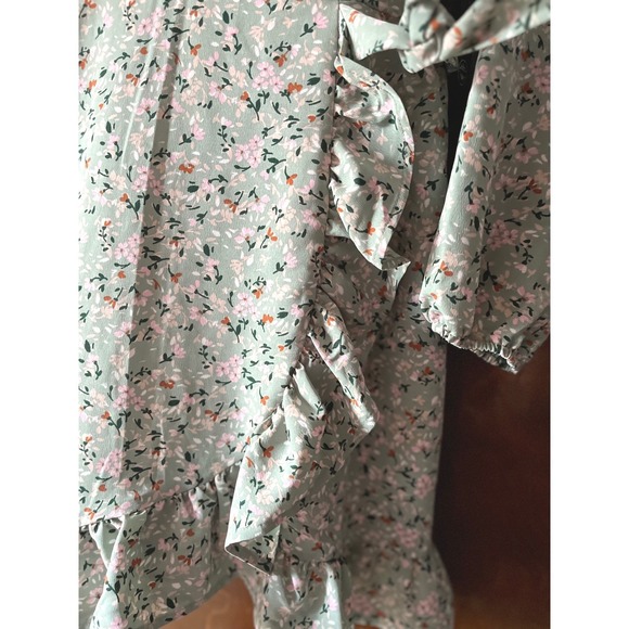 AS U Wish Women's Floral Mini Dress Long Sleeve  Ruffle Hem Sage L NWT - Picture 7 of 13